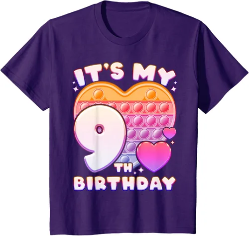 Vista 20 de Pop-it Birthday Girl 9 años de edad, Push it Pop Fidget Bubble Camiseta, Negro