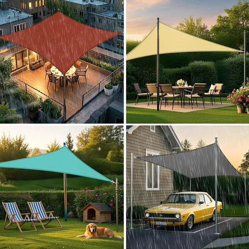 Vista 4 de Toldo impermeable, 08 x 10 pies, color turquesa, rectangular, resistente a los rayos UV, tela de sombra con bordes curvos para patio al aire libre