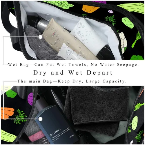 Vista 4 de AISSO Duffel Bag for Women Men Healthy Vegetables Sports Gym Tote Bag Weekend Overnight Travel Bag Outdoor Luggage Handbag