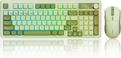 Vista 11 de Combo de teclado y mouse inalámbricos cremoso con teclado numérico para computadora de escritorio, Mac, iPad, Bluetooth/2.4 ghz/recargable