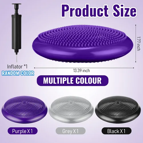Vista 2 de Leitee 3 piezas de cojín de movimiento inflado para ejercicio para niños sensoriales, asiento flexible, tabla de balanceo, disco de equilibrio