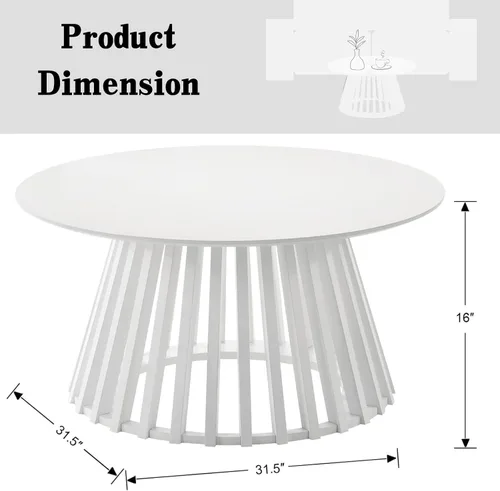 Vista 2 de DUOMAY Moderna mesa de centro redonda de madera maciza con base geométrica, mesa central de madera resistente para sala de estar, salón, oficina