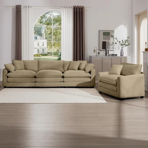 Vista 12 de KEIKI Juego de sofá de 2 piezas con 2 sofás individuales de pana extragrandes, juego de sillas decorativas modernas de 2 plazas tapizadas con 2