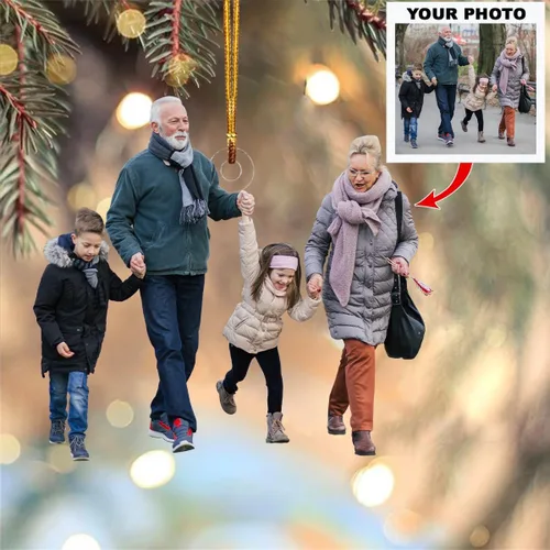 Vista 3 de Adorno de mica con foto personalizada, Navidad familiar personalizada (A)