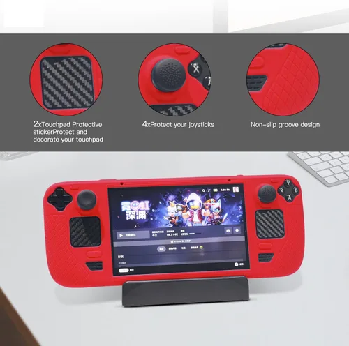 Vista 7 de Steam Deck Full Wrap Slim Case with Stand, Removable Face Cover, Drop and Dust-Proof Gaming Case, Comfortable Protective Case, Accessories, Touchpad