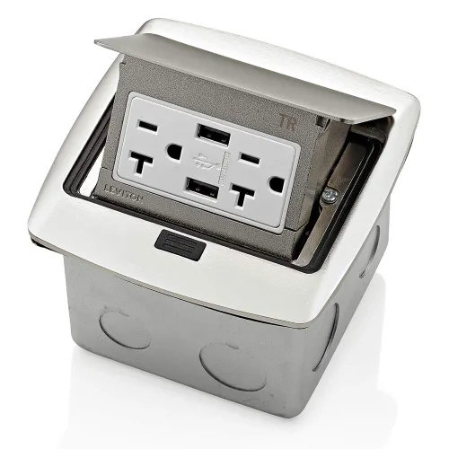 Vista 19 de Leviton Caja de suelo emergente con salida de 15 A, salida GFCI de autoprueba resistente a manipulaciones, PFGF1-MB, color negro