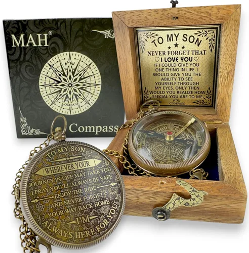 Vista 12 de Brass Compass Gift to My Son Never Forget I Love You, Sentimental Keepsake from Mom Dad Grandparents, Inspirational Guidance Compass Gift for Son