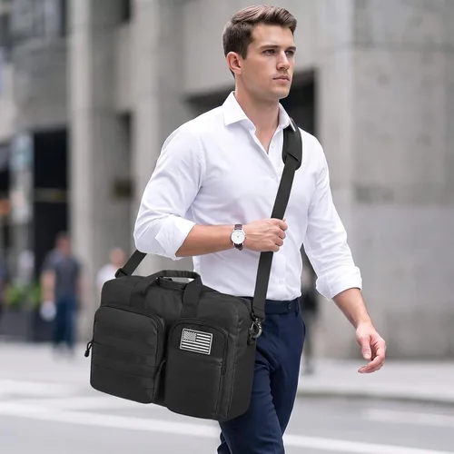 Vista 2 de S-ZONE Bolsa de mensajero táctica para hombres 15.6-16 pulgadas bolsa para Negro