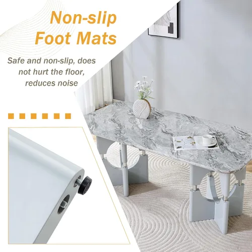 Vista 6 de Moderno juego de mesa rectangular para 4, mesa grande de mármol sintético gris de 71 pulgadas con base de metal con marco hueco, y 4 sillas