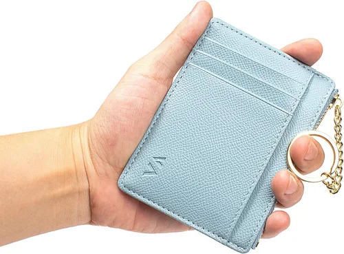 Vista 60 de Tarjetero delgado con bloqueo RFID, billetera de bolsillo pequeño, con cremallera Keychian para monedero, monedero y tarjetero para mujeres y hombres