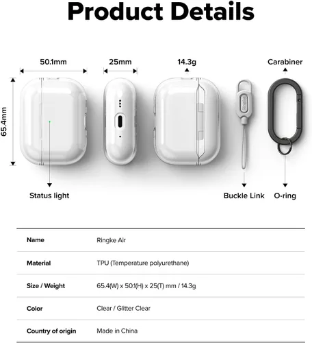 Vista 8 de Ringke Funda Air para AirPods Pro 3 [0.05 pulgadas de grosor] sin funda, ligera, delgada, linda funda con mosquetón para mujeres, hombres
