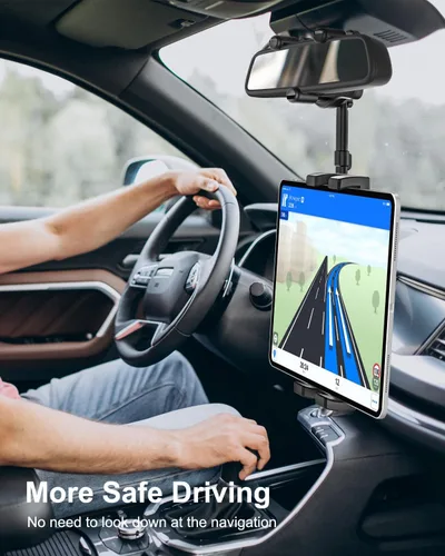 Vista 2 de Soporte para tableta de espejo retrovisor para automóvil, soporte para tableta de automóvil, clip universal giratorio de 360°, para iPad Pro Air