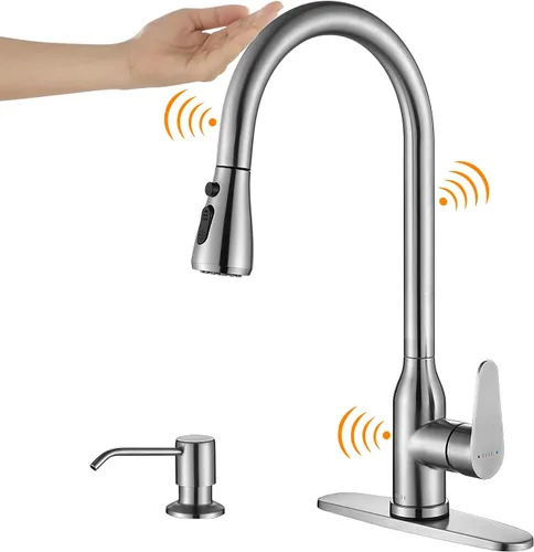 Vista 8 de Keer - Grifo de cocina táctil, grifo inteligente para fregadero de cocina con rociador extraíble, grifo de fregadero de barra de cocina activado