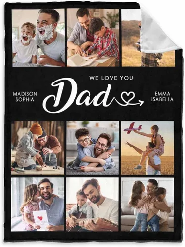 Vista 54 de InterestPrint Manta personalizada para papá de parte de hija e hijo, manta de cama personalizada con el texto "Best Dad Ever" con Love You Daddy, 7