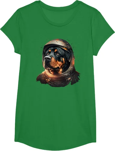 Vista 78 de Divertida camiseta Rottweiler con diseño de astronauta rottweiler en galaxia espacial, Negro