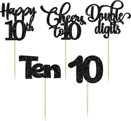 Vista 3 de Paquete de 30 adornos para cupcakes con purpurina de doble dígito para cumpleaños de 10 años, para cumpleaños, aniversario, fiesta, suministros