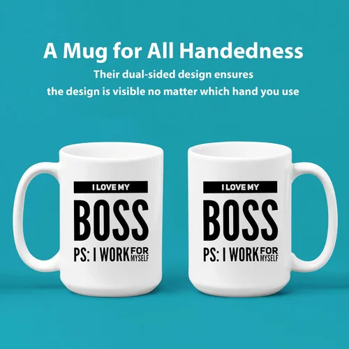 Vista 2 de Taza de café con texto en inglés "I Love My Boss PS I Work For Mysel", regalos para jefes, divertida, sarcástica, empresario, compañero de trabajo
