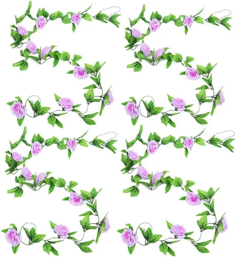 Vista 9 de Zhiheng Paquete de 4 vides de rosas artificiales de 7.8 pies con hojas verdes, flores falsas, plantas colgantes de jardín, guirnalda de vid