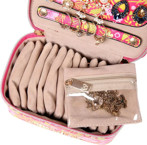 Vista 6 de Angelina's Palace Jewelry Organizer Case Bridesmaid Gifts Travel Bag Vegan Leather Box for Necklace Earring Bracelet Ring(blossom fuschia)