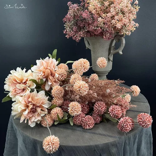 Vista 5 de SUNESA Flores artificiales de diente de león, rama, flores artificiales de seda, decoración del hogar, boda, arreglo de flor, accesorios, flores