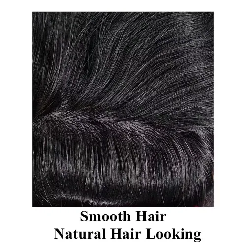 Vista 3 de LYRICAL HAIR Toupee para hombres de piel fina inyección de PU unidad de peluca para hombre 1# Jet Real Natural Cabello humano Pieza Sistema