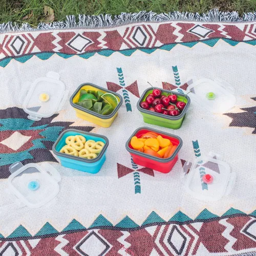 Vista 7 de Recipientes plegables de almacenamiento de alimentos con tapa hermética, 11.8 oz, juego de 4 recipientes pequeños de silicona apilables para la 4