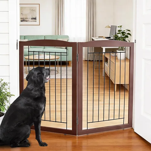 Vista 18 de ZJSF Puerta plegable independiente para perros para casa, extra ancha, de madera, blanca, para interiores, para cachorros, escaleras, puertas Blanco