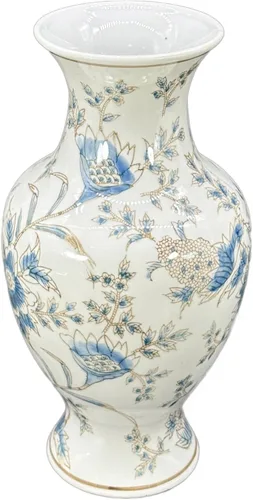 Vista 12 de Galt International Jarrón de Cerámica Floral de Grulla Chinoiserie Blanco y Azul de 14" - Jarrón Antiguo Pintado a Mano de Porcelana Estilo Chino