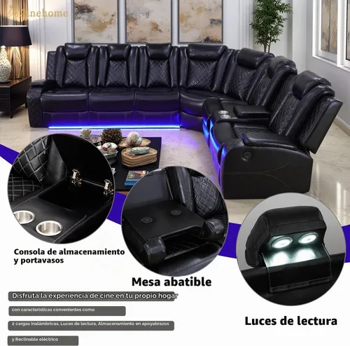 Vista 4 de A Ainehome Juego de sofá modular reclinable eléctrico con luz LED, sofás seccionales de cuero, juegos de muebles de sala de estar, juegos de sofá