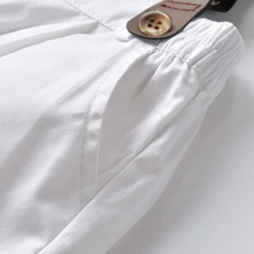 Vista 7 de Conjunto de traje de caballero para niños pequeños, camisa de manga corta + tirante + pantalones cortos + pajarita, 4 piezas para niños pequeños