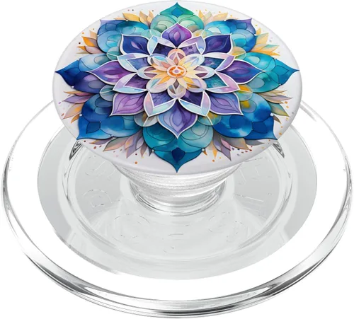 Vista 8 de PopSockets Adhesivo PopGrip Colorido Mandala Púrpura Azul Acuarela Diseño PopSockets