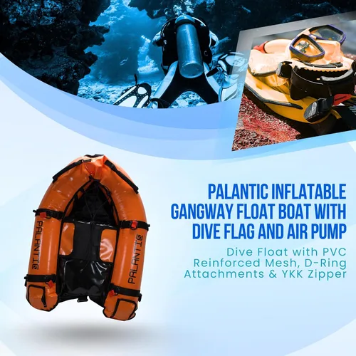 Vista 8 de Palantic Barco flotante inflable para pasarela de buceo con bandera de buceo y bomba de aire, naranja
