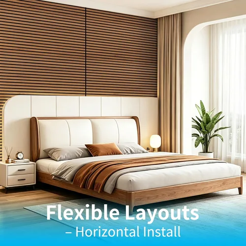 Vista 4 de Art3d Panel de pared con diseño de listones de madera acústica de 47 x 23.6 Castaño