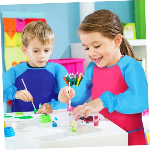 Vista 6 de 2Pcs Artist Apron Long Sleeve Painting Smock with Pocket for Ages Reusable Bib for Creative Mess Art Activities