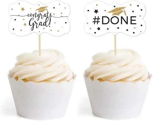 Vista 8 de Andaz Press Colección de fiesta de graduación con purpurina blanca y dorada, banderín colgante con cuerda, Congrats Grad!, 5 pies, 1 juego