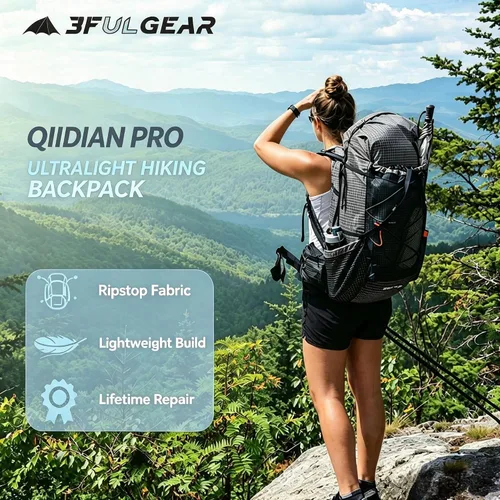 Vista 2 de 3F UL Gear QiDian Pro Mochila ultraligera sin marco para hombre, 46+10L Negro