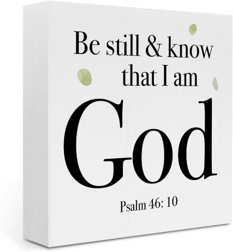 Vista 16 de Be Still And Know That I Am God, letrero decorativo de caja de madera con versículos bíblicos, placa rústica religiosa de bloque de madera, letrero