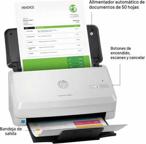 Vista 4 de HP ScanJet Pro 2000 s2, escáner rápido de 2 caras con alimentador automático de documentos, lo mejor para pequeñas empresas (6FW06A)