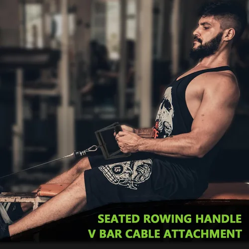 Vista 6 de Accesorio de cable de doble mango en D para entrenamiento con pesas, de acero con empuñadura de goma antideslizante (negro)