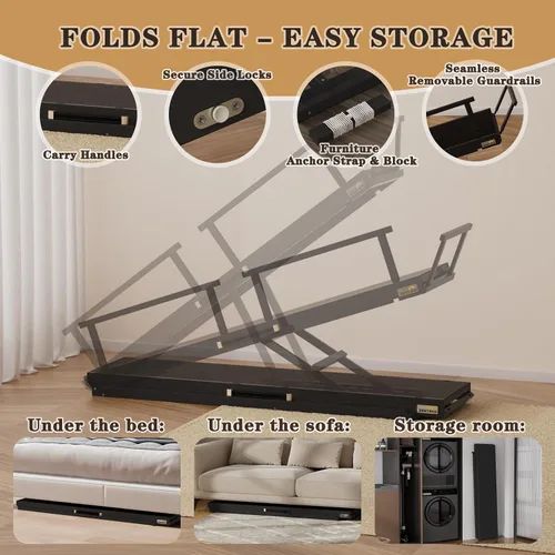 Vista 7 de Rampa para perros para cama, 7 niveles ajustables (13-37 pulgadas), rampa para perros de madera de abedul para cama alta, sofá, plegable de 60