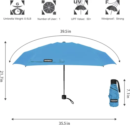 Vista 2 de Yoobure Paraguas y parasol pequeño con funda, diseño portátil, ligero y compacto, perfecto para viajes, para sol o lluvia, para uso en exteriores