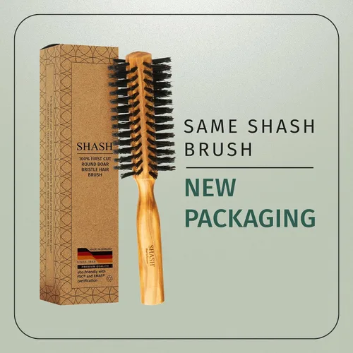 Vista 2 de SHASH Cepillo redondo de cerdas de jabalí, fabricado en Alemania, da volumen y revitaliza tu cabello con resultados más suaves y suaves