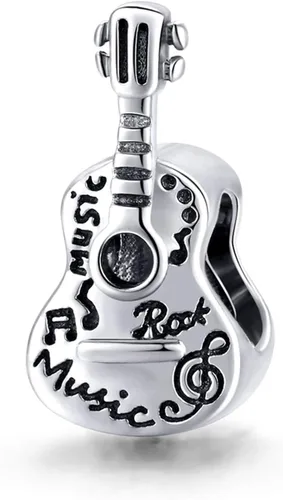 Vista 10 de Abalorio de guitarra de plata de ley 925 con cuentas de música arco iris rompecabezas amor colgante para pulsera Pandora Charm Bajo A