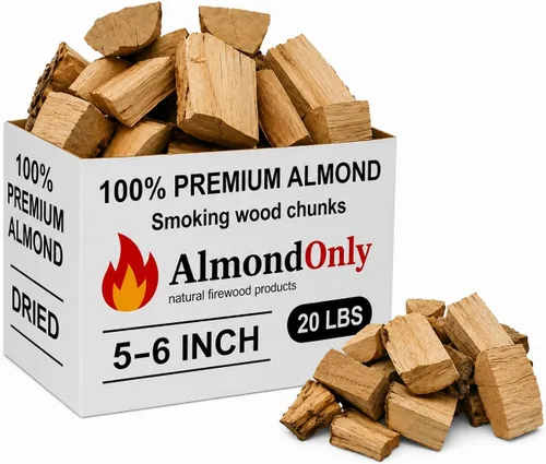 Vista 10 de Trozos de madera de almendro para ahumar de 1 a 2 pulgadas, 100% tostados, trozos de barbacoa premium para ahumar y asar a la parrilla, perfectos