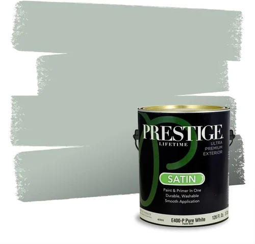 Vista 142 de Prestige Paints - Pintura exterior e imprimación en uno, 1 galón, plano, compatibilidad comparable con el color menta «Whipped Mint» de Behr