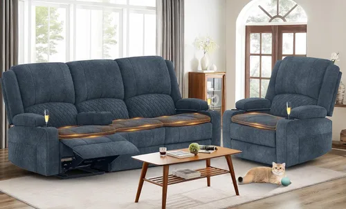 Vista 33 de Yolsali Sofá reclinable, sofá reclinable manual de 3 plazas con cojín de 2 niveles, sofás reclinables para sala de estar con consola removible