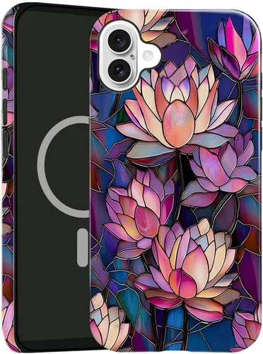 Vista 24 de Funda compatible con iPhone 13, compatible con MagSafe, funda híbrida de 2 capas con prevención de caídas brillante para niñas y niños, arte floral