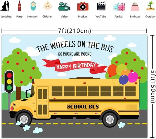 Vista 3 de Lofaris Telón de fondo de feliz cumpleaños, las ruedas en el autobús, gira y vuelta, autobús de regreso a la escuela, cumpleaños para niños y niñas