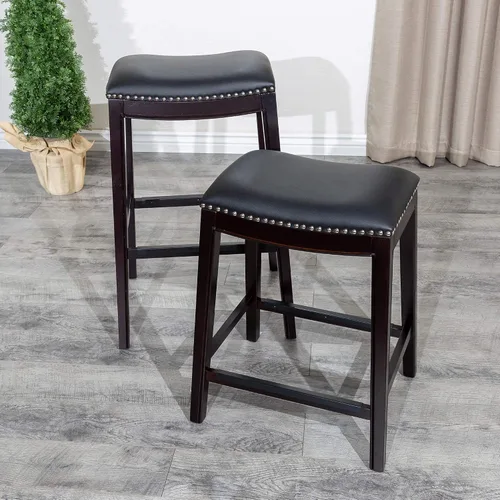 Vista 8 de DTY Indoor Living Durango - Taburete de cuero regenerado, taburete de mostrador de 24 pulgadas, acabado espresso, asiento de cuero negro