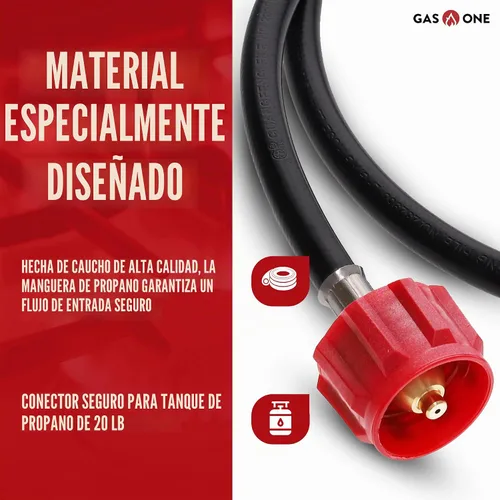 Vista 2 de Gas One Manguera de propano de 4 pies, manguera adaptadora de 1 libra a 20 libras, tanque de propano de 16.4 oz a 20 libras QCC1/Tipo 1, permite